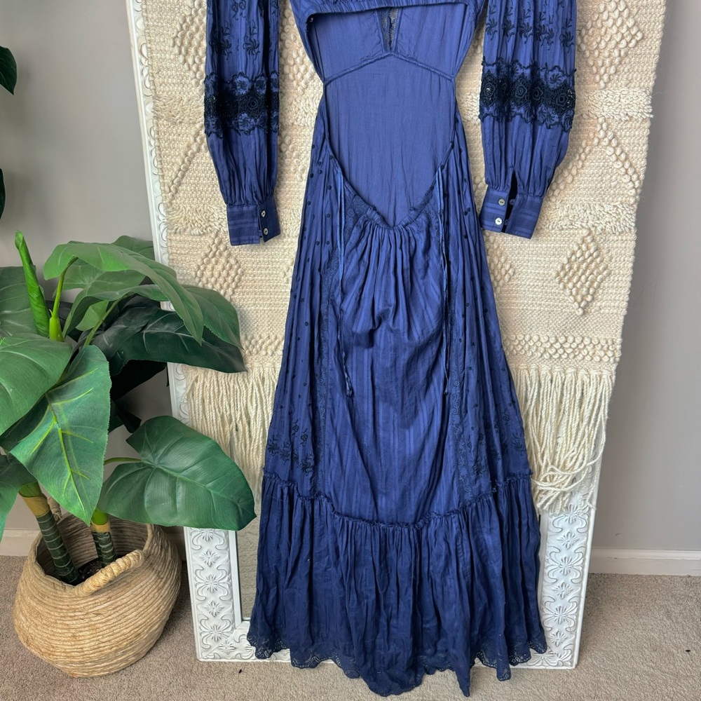 LoveShackFancy Aneesha Cutout Embroidered Cotton-voile Maxi Dress Blue XS - Picture 7 of 10